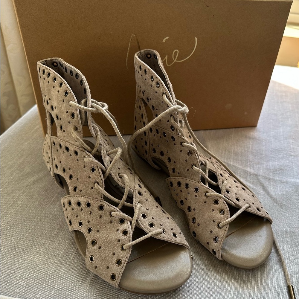 Joie Tan Lace-Up Sandals with Cut-Out Design
